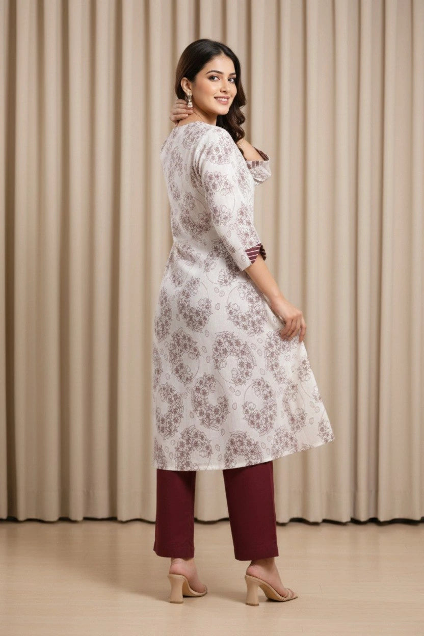 Maroon Print Cotton Kurti Kalyanja Fashion